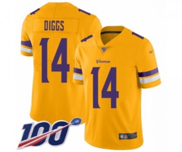 Men's Minnesota Vikings #14 Stefon Diggs Limited Gold Inverted Legend 100th Season Football Jersey