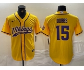 Men's Minnesota Vikings #15 Josh Dobbs Yellow With Patch Cool Base Stitched Baseball Jersey