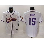 Men's Minnesota Vikings #15 Joshua Dobbs White Cool Base Stitched Baseball Jersey