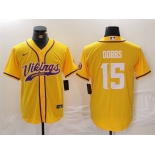 Men's Minnesota Vikings #15 Joshua Dobbs Yellow Cool Base Stitched Baseball Jersey