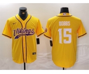 Men's Minnesota Vikings #15 Joshua Dobbs Yellow Cool Base Stitched Baseball Jersey