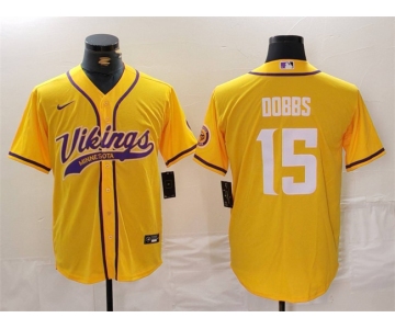 Men's Minnesota Vikings #15 Joshua Dobbs Yellow Cool Base Stitched Baseball Jersey