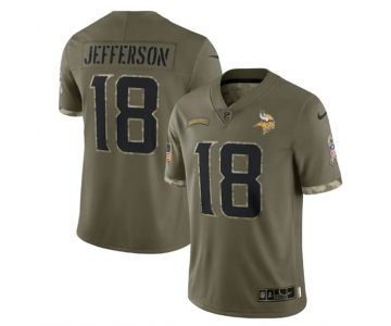 Men's Minnesota Vikings #18 Justin Jefferson 2022 Olive Salute To Service Limited Stitched Jersey