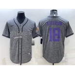 Men's Minnesota Vikings #18 Justin Jefferson Grey Gridiron With Patch Cool Base Stitched Baseball Jersey