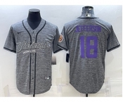 Men's Minnesota Vikings #18 Justin Jefferson Grey Gridiron With Patch Cool Base Stitched Baseball Jersey