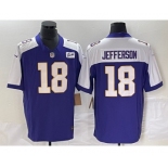 Men's Minnesota Vikings #18 Justin Jefferson Purple 2023 FUSE Bud Grant Patch Limited Stitched Jersey