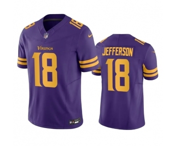 Men's Minnesota Vikings #18 Justin Jefferson Purple 2023 F.U.S.E. Color Rush Stitched Jersey