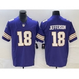 Men's Minnesota Vikings #18 Justin Jefferson Purple 2023 FUSE Vapor Limited Throwback Stitched Jersey