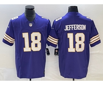 Men's Minnesota Vikings #18 Justin Jefferson Purple 2023 FUSE Vapor Limited Throwback Stitched Jersey