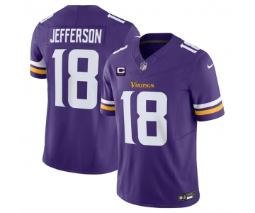 Men's Minnesota Vikings #18 Justin Jefferson Purple 2024 F.U.S.E. With 2-Star C Patch Vapor Limited Stitched Jersey