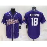 Men's Minnesota Vikings #18 Justin Jefferson Purple With Patch Cool Base Stitched Baseball Jersey