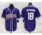 Men's Minnesota Vikings #18 Justin Jefferson Purple With Patch Cool Base Stitched Baseball Jersey