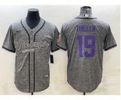 Men's Minnesota Vikings #19 Adam Thielen Grey Gridiron With Patch Cool Base Stitched Baseball Jersey