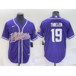 Men's Minnesota Vikings #19 Adam Thielen Purple With Patch Cool Base Stitched Baseball Jersey