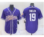 Men's Minnesota Vikings #19 Adam Thielen Purple With Patch Cool Base Stitched Baseball Jersey