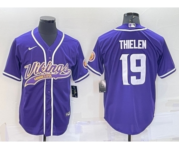 Men's Minnesota Vikings #19 Adam Thielen Purple With Patch Cool Base Stitched Baseball Jersey