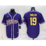 Men's Minnesota Vikings #19 Adam Thielen Purple Yellow With Patch Cool Base Stitched Baseball Jersey