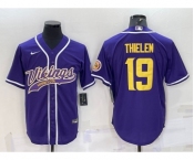 Men's Minnesota Vikings #19 Adam Thielen Purple Yellow With Patch Cool Base Stitched Baseball Jersey