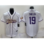 Men's Minnesota Vikings #19 Adam Thielen White With Patch Cool Base Stitched Baseball Jersey