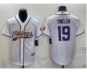 Men's Minnesota Vikings #19 Adam Thielen White With Patch Cool Base Stitched Baseball Jersey