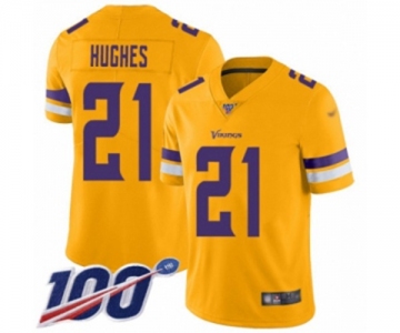 Men's Minnesota Vikings #21 Mike Hughes Limited Gold Inverted Legend 100th Season Football Jersey