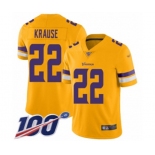 Men's Minnesota Vikings #22 Paul Krause Limited Gold Inverted Legend 100th Season Football Jersey