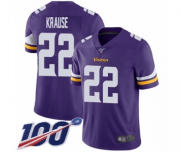 Men's Minnesota Vikings #22 Paul Krause Purple Team Color Vapor Untouchable Limited Player 100th Season Football Jersey