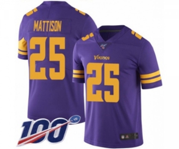 Men's Minnesota Vikings #25 Alexander Mattison Limited Purple Rush Vapor Untouchable 100th Season Football Jersey