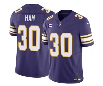 Men's Minnesota Vikings #30 C.J. Ham Purple 2024 F.U.S.E. Throwback With 4-Star C Patch Vapor Untouchable Limited Stitched Jersey