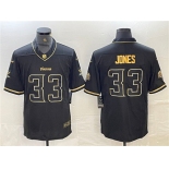 Men's Minnesota Vikings #33 Aaron Jones Black Golden Edition Limited Stitched Jersey