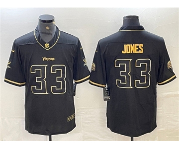 Men's Minnesota Vikings #33 Aaron Jones Black Golden Edition Limited Stitched Jersey