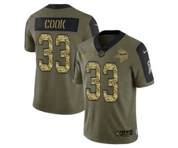 Men's Minnesota Vikings #33 Dalvin Cook 2021 Olive Camo Salute To Service Limited Stitched Football Jersey