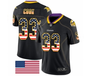 Men's Minnesota Vikings #33 Dalvin Cook Limited Black Rush USA Flag Football Jersey