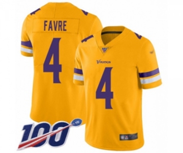 Men's Minnesota Vikings #4 Brett Favre Limited Gold Inverted Legend 100th Season Football Jersey