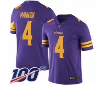 Men's Minnesota Vikings #4 Sean Mannion Limited Purple Rush Vapor Untouchable 100th Season Football Jersey