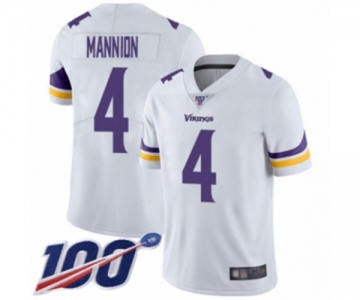 Men's Minnesota Vikings #4 Sean Mannion White Vapor Untouchable Limited Player 100th Season Football Jersey