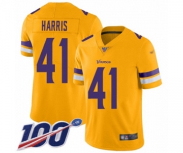 Men's Minnesota Vikings #41 Anthony Harris Limited Gold Inverted Legend 100th Season Football Jersey