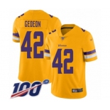 Men's Minnesota Vikings #42 Ben Gedeon Limited Gold Inverted Legend 100th Season Football Jersey