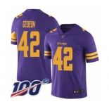 Men's Minnesota Vikings #42 Ben Gedeon Limited Purple Rush Vapor Untouchable 100th Season Football Jersey