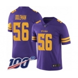 Men's Minnesota Vikings #56 Chris Doleman Limited Purple Rush Vapor Untouchable 100th Season Football Jersey