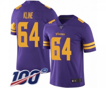 Men's Minnesota Vikings #64 Josh Kline Limited Purple Rush Vapor Untouchable 100th Season Football Jersey