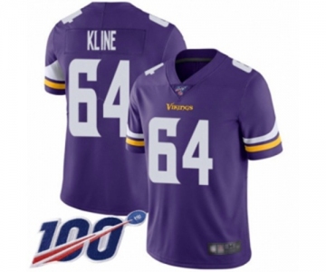 Men's Minnesota Vikings #64 Josh Kline Purple Team Color Vapor Untouchable Limited Player 100th Season Football Jersey