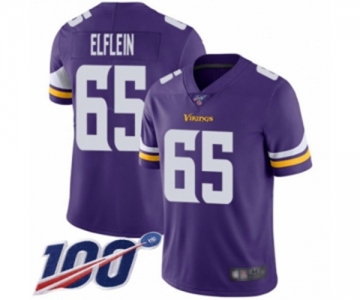 Men's Minnesota Vikings #65 Pat Elflein Purple Team Color Vapor Untouchable Limited Player 100th Season Football Jersey