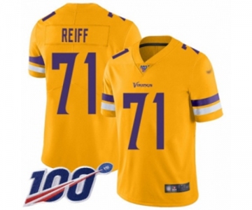 Men's Minnesota Vikings #71 Riley Reiff Limited Gold Inverted Legend 100th Season Football Jersey