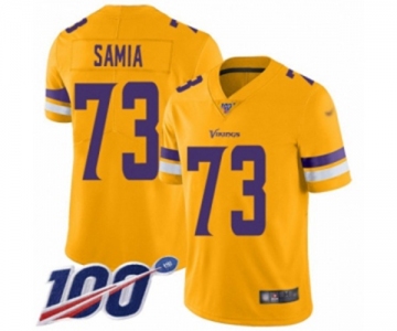 Men's Minnesota Vikings #73 Dru Samia Limited Gold Inverted Legend 100th Season Football Jersey