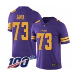 Men's Minnesota Vikings #73 Dru Samia Limited Purple Rush Vapor Untouchable 100th Season Football Jersey