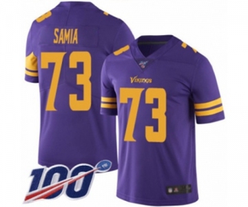 Men's Minnesota Vikings #73 Dru Samia Limited Purple Rush Vapor Untouchable 100th Season Football Jersey