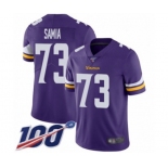 Men's Minnesota Vikings #73 Dru Samia Purple Team Color Vapor Untouchable Limited Player 100th Season Football Jersey