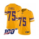 Men's Minnesota Vikings #75 Brian O'Neill Limited Gold Inverted Legend 100th Season Football Jersey