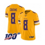 Men's Minnesota Vikings #8 Kirk Cousins Limited Gold Inverted Legend 100th Season Football Jersey